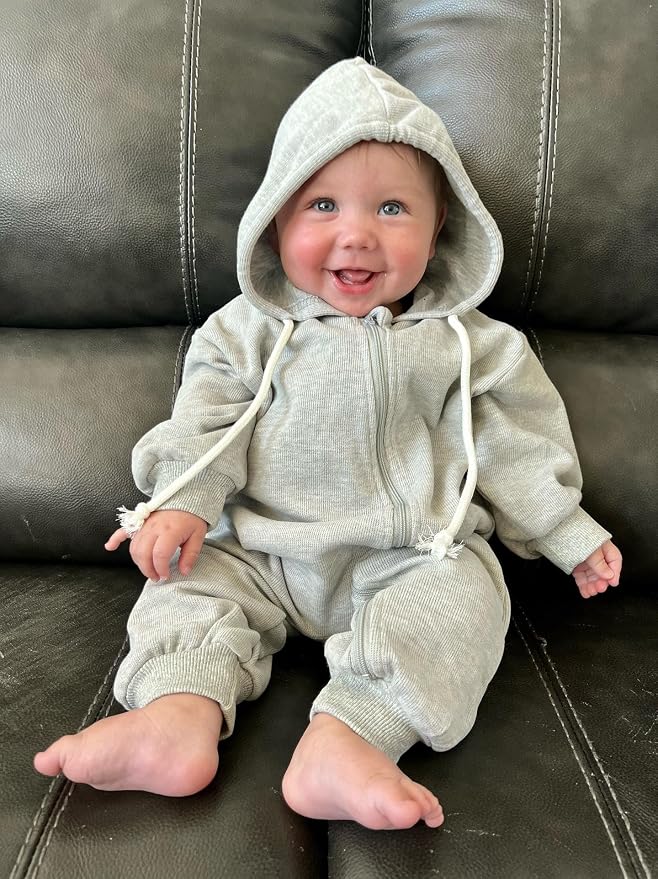Unutiylo Unisex Baby Boys Girls Long Sleeve Infant Baby Zipper Hooded Jumpsuits - Image 2
