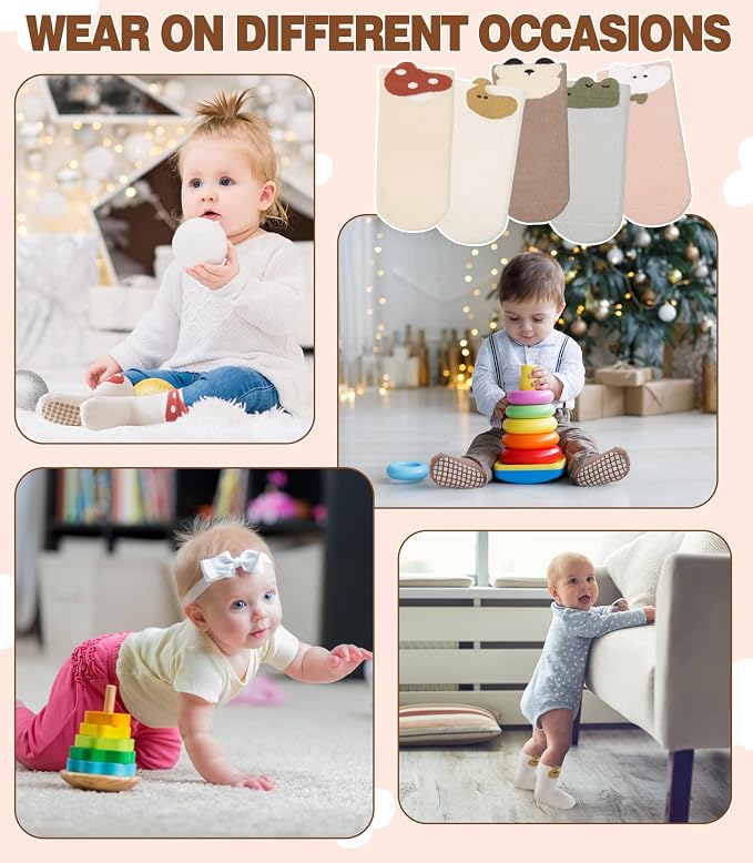 LANLEO Baby Toddler Socks with Grips Baby Toddlers Girls Boys Non Slip Grip - Image 5