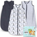 Cute Castle Baby Sleep Sack 6-12 Months - Lightweight 100% Cotton 2-Way Zipper TOG 0.5 Infant Wearable Blanket, Newborn Essentials Toddler Sleep Clothes, 3 Pack(Dark gray, Light gray, Bear)
