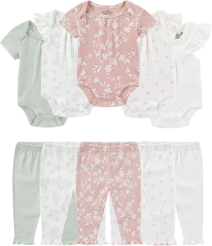 Baby Bodysuit and Pant Set Cotton Ribbed Mix Infant Girl Clothes | Unisex by ZAVBABY