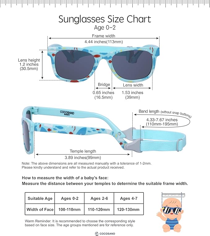 COCOSAND Flexible Baby Sunglasses with Strap Polarized UV Protection for Toddler Infant Newborn Boy Girl Age 0-24 Months