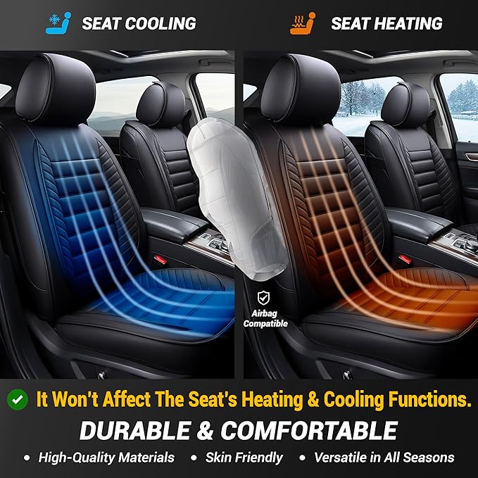 OASIS AUTO Car Seat Covers Premium Waterproof Faux Leather Cushion Universal Accessories Fit SUV Truck Sedan Automotive Vehicle Auto Interior Protector Front Pair (OS-001 Black)
