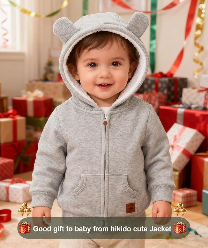 Hikido Baby Girls Boys Warm Adorable Hooded Zip Coat - Image 2