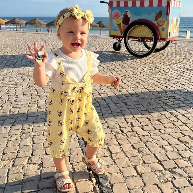 YINGISFITM Newborn Baby Girl Summer Clothes Short Sleeve Bubble Romper Bow - Image 2