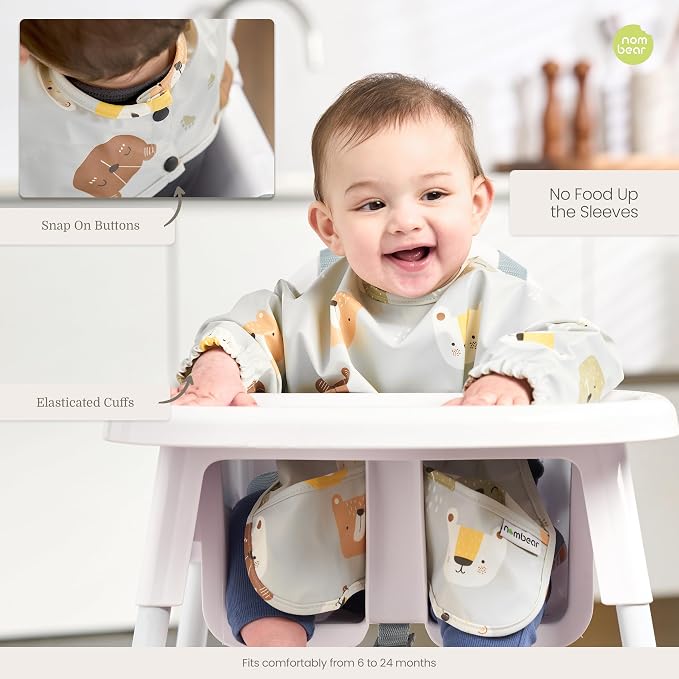 Waterproof Smock Baby Bibs for Eating | Long Sleeve Bib for Baby Led Weaning - Image 6