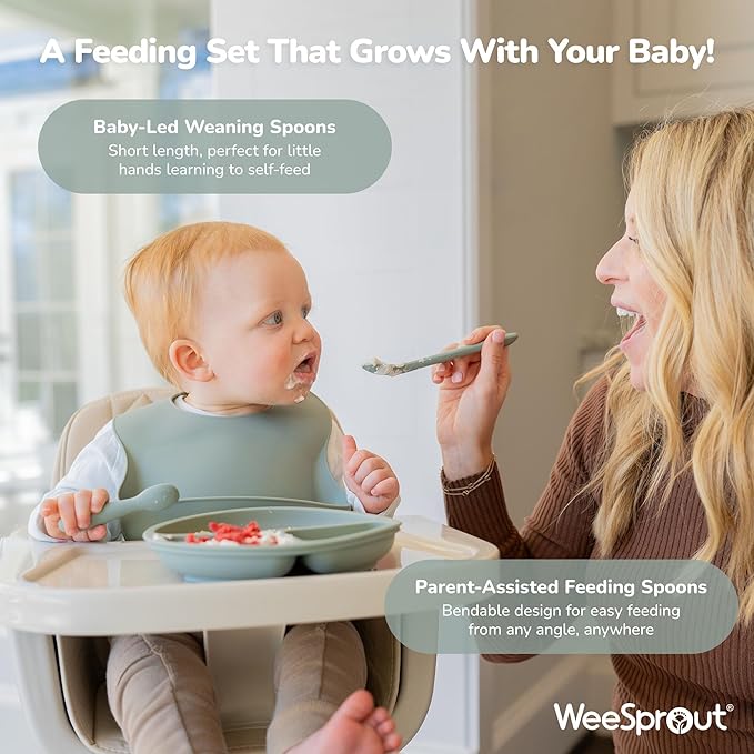 WeeSprout Baby Led Weaning Bundle, Silicone Suction Bowl, Bib & Cup, Develops - Image 4