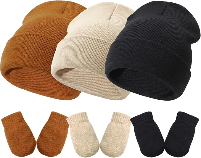 DRESHOW BQUBO 3 Pack Baby Beanies Toddler Kids Winter Hats Soft Knit Hat by DRESHOW