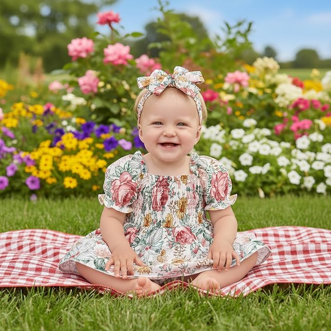 GRNSHTS Baby Girl Romper Dress, Puff Sleeve Smocked Outfit - Image 4