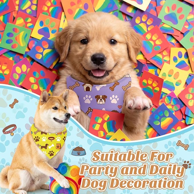 50 Pcs National Dog Day Dog Bandanas Bulk Pastel Paw Prints Pattern - Image 2