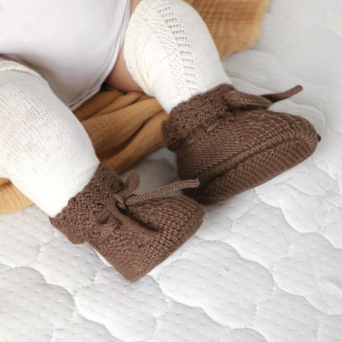 Baby Booties 100% Cotton Knitted Newborn First Cozy Warm Crib Shoes - Image 3