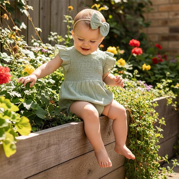 Kavousa Newborn Baby Girl Clothes Summer Bubble Romper Headband Outfit - Image 3