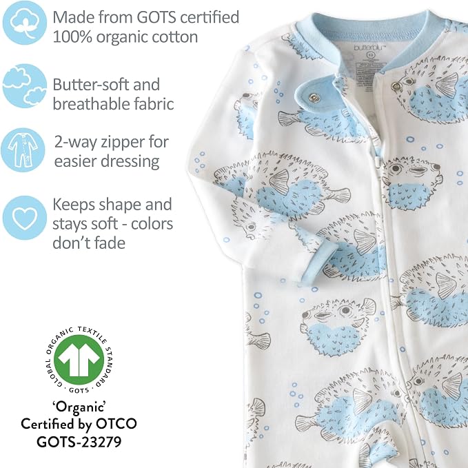 Butterblu Shadow Sleep & Play 100% Cotton Footless Two Way Zip Front PJs - Image 6