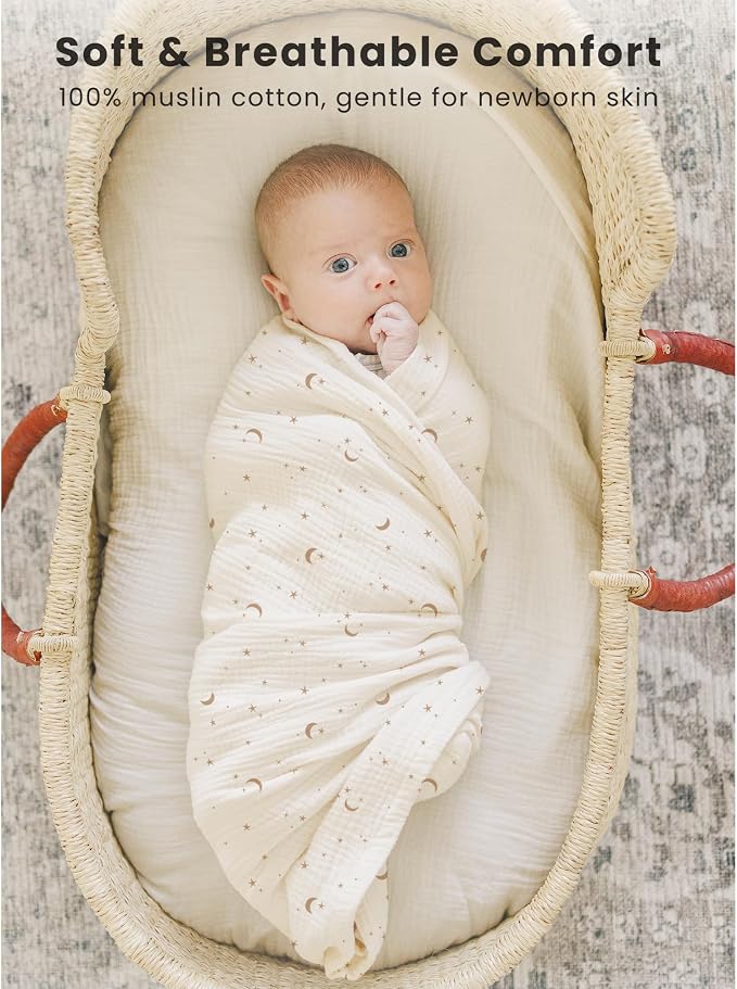 Konssy 3-Pack Muslin Baby Swaddle Blankets, 47 x 47 in Receiving Blankets | - Image 3