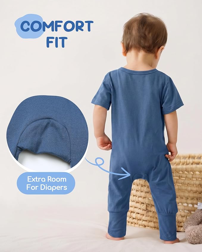 Baby Boy Girl Infant Rompers Short Sleeve Cotton Zipper Footless Summer - Image 5