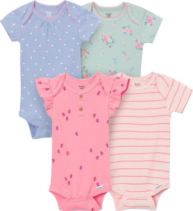 Gerber Baby Girls 4-Pack Short Sleeve Onesies Bodysuits by Gerber