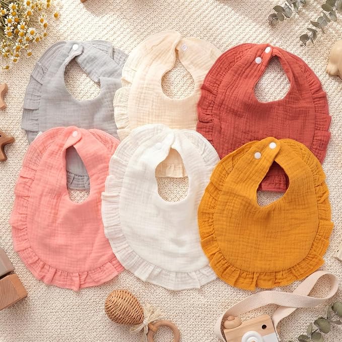 Kenning 18 Pcs Baby Muslin Drool Bibs Ruffle Snap Button - Image 5