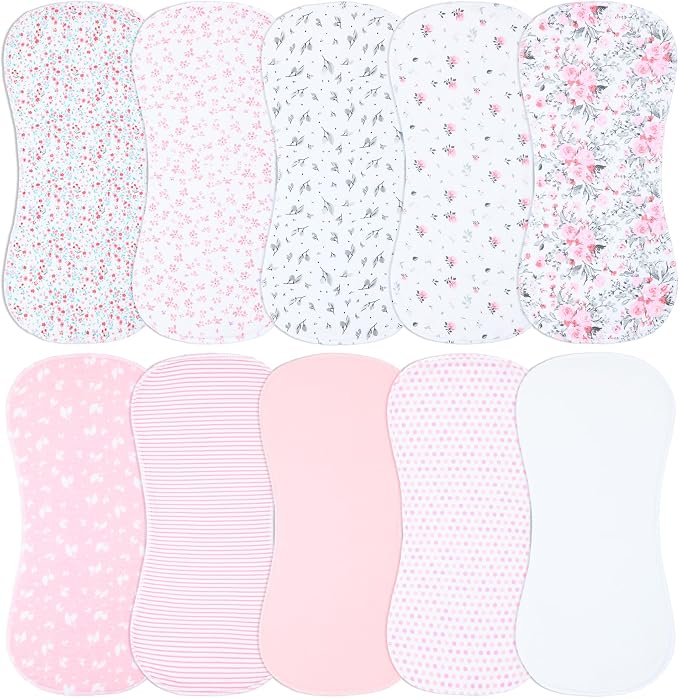 10-Pack Burp Cloths for Baby Boys and Girls by Benoxine