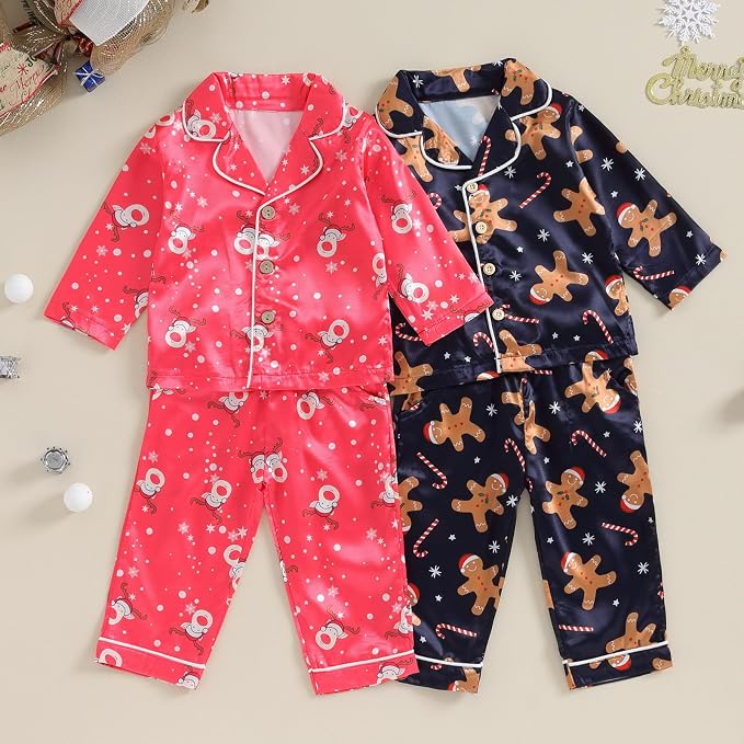 Kids Baby Girl Boy Satin Pajamas Set Button Down Sleep Shirt Top+Long Pants - Image 3