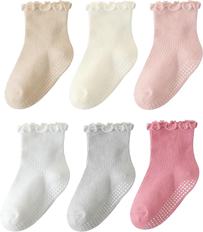 ANYANIME Toddler Socks Ruffle for Girls Baby Grip Socks Non Slip Cute Frill by ANYANIME