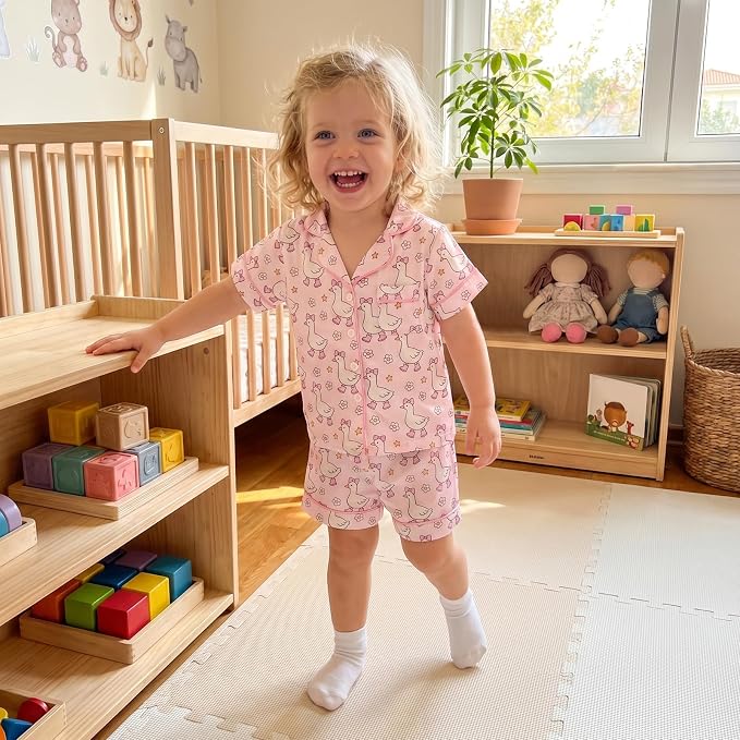 Kuriozud Toddler Baby Girl Pajamas Set Summer Floral Short Sleeve Button Down - Image 3