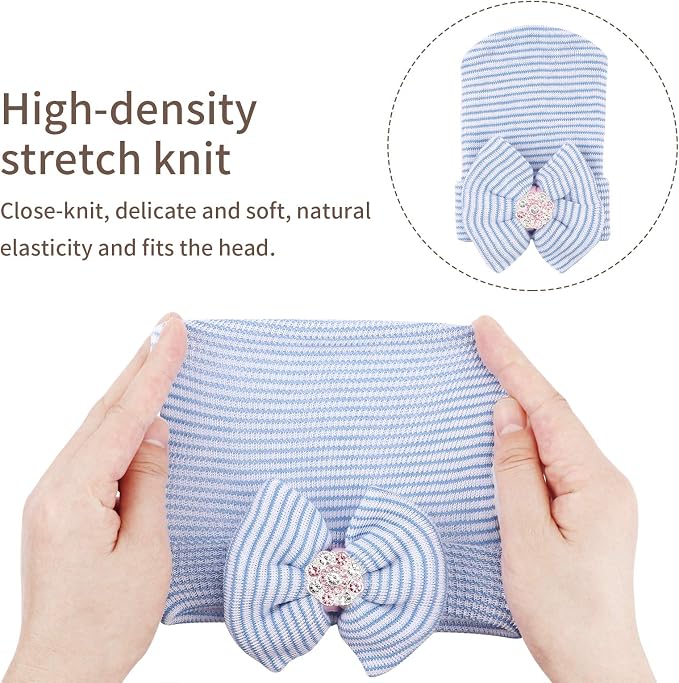 Newborn Baby Girl Hats with Bow No Scratch Cotton Toddler Infant Hat Beanie - Image 2