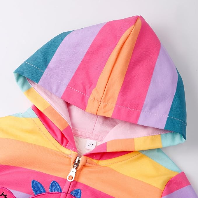 Baby Girl Zip-up Jacket Rainbow Unicorn Cotton Hoodie Sweatshirt Toddler Fall - Image 3