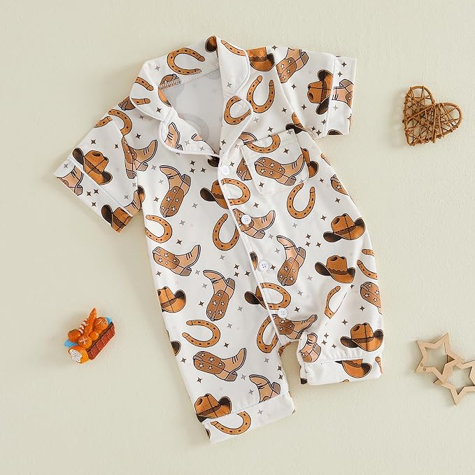 Kuriozud Baby Girl Boy Romper Pajamas Onesie Short Sleeve Button Down Pjs - Image 5