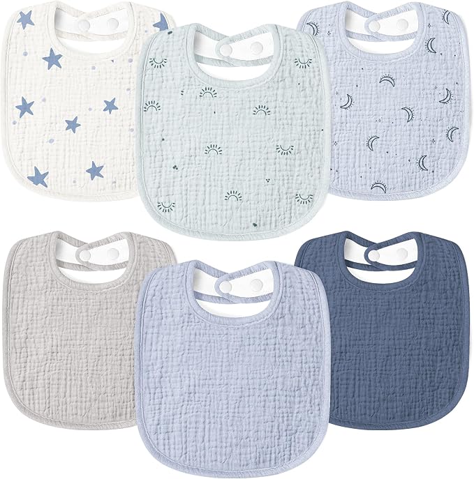 Susurration Muslin Baby Drool Bibs 6Pack Soft Square Adjustable Baby Bandana by Susurration