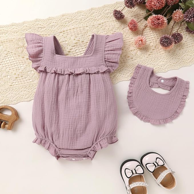 YOUNGER TREE Baby Girl Romper 100% Cotton Ruffle Sleeveless Summer Outfit - Image 2