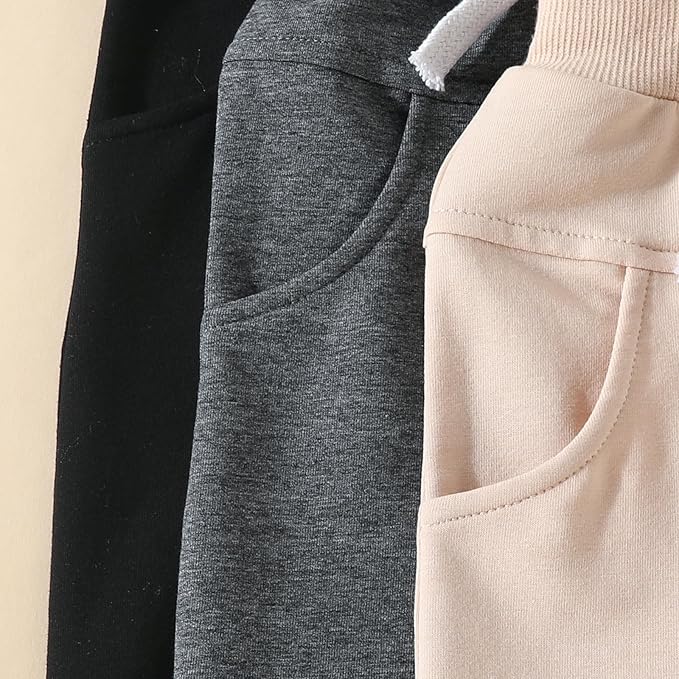 Sejardin Toddler Baby Boy Girl Pants 3 Pack Solid Color Elastic Waist Jogger Sweatpants Newborn Infant Casual Bottoms