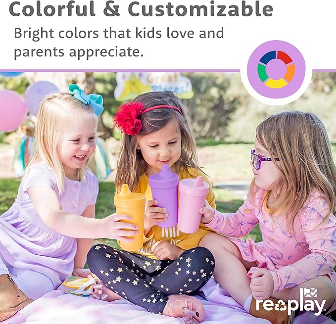 Re-Play Sippy Cups for Toddlers - 10 Oz. Reusable Spill Proof Cups for Kids, Dishwasher/Microwave Safe - Made in USA - Set of 4-3.13" x 6.25" - Citrus