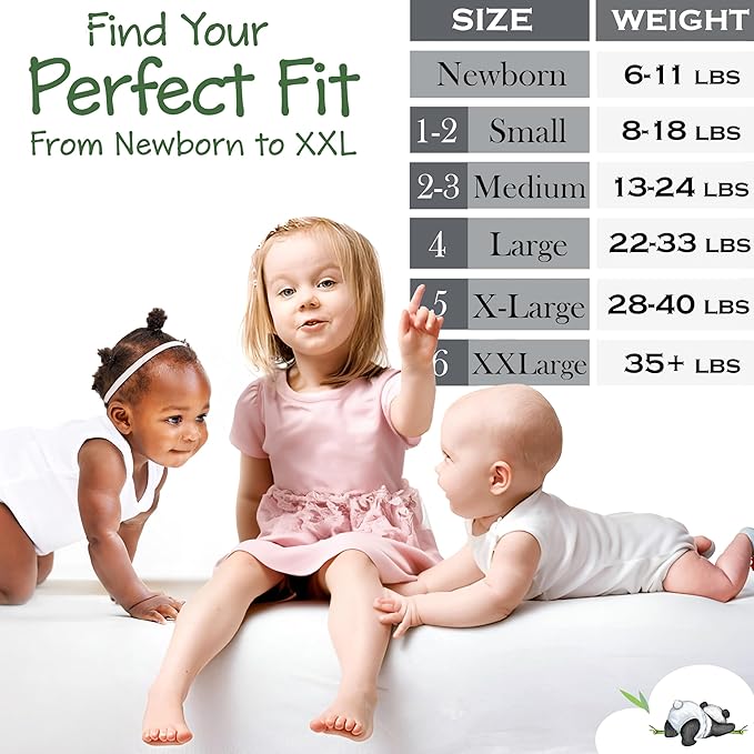 Bamboo Baby Diapers, Totally Chlorine Free for Sensitive Skin for Newborns to XXL. Hypoallergenic & Non Toxic Eco Friendlier Plant-Based Materials. TCF XL Size 5 (24 ct)