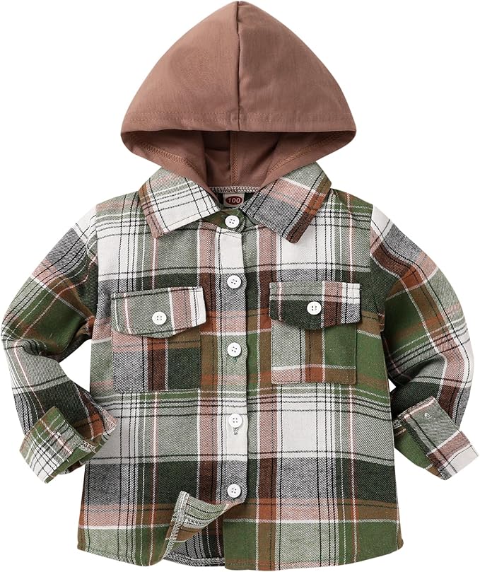 YOUNGER STAR Toddler Kids Boys Girls Flannel Hooded Plaid Shirt Button Baby Red by YOUNGER+STAR