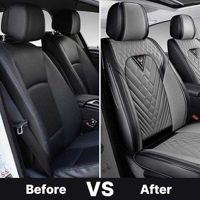Seat Covers,Car Seat Covers Full Set,Car Seat Cover, Car Seat Covers Front Back Seat Cover,Waterproof Car Seat Cushion,Leather Seat Cover Seat Protector Universal Fit Most Car（5 Seat,Gary&Black）