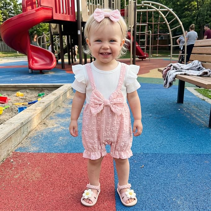 YINGISFITM Newborn Baby Girl Summer Clothes Short Sleeve Bubble Romper Bow - Image 4