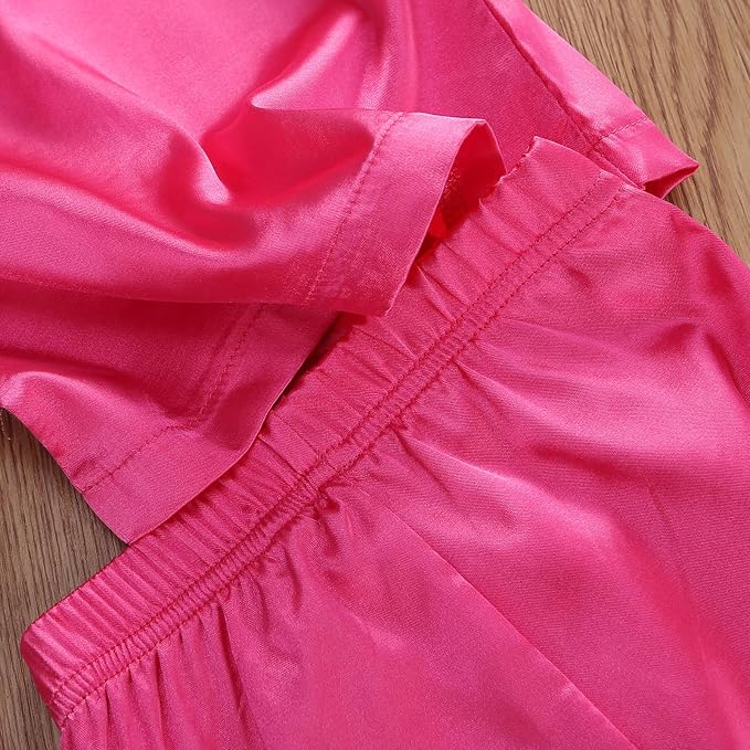 Kids Baby Girl Boy Satin Pajamas Set Button Down Sleep Shirt Top+Long Pants - Image 5