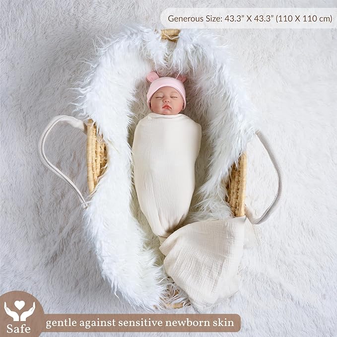 Meracorallo Muslin Swaddle Blanket, 100% Cotton Receiving Blanket, Cream | Soft - Image 2
