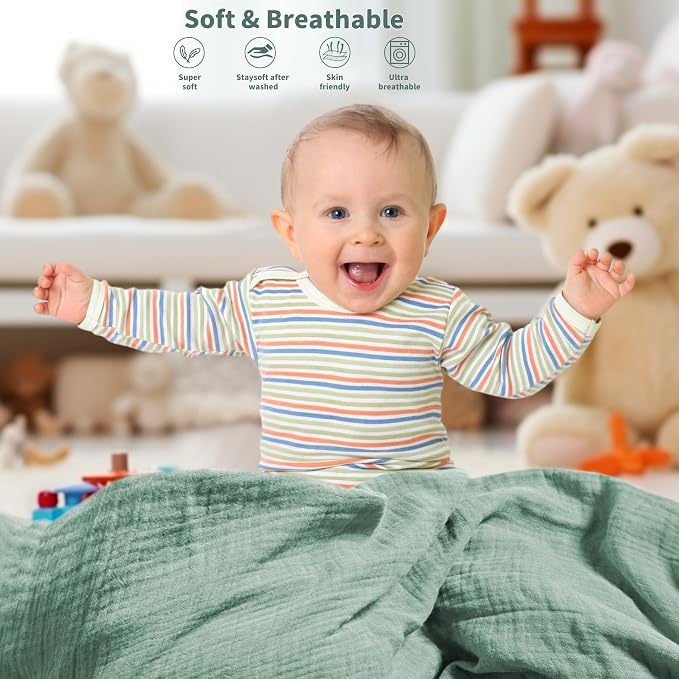Muslin Swaddle Blankets for Newborn, 2 Pack Breathable Soft Receiving Blanket - Image 4