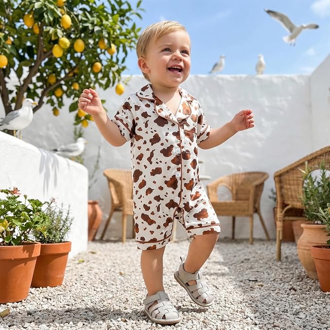 Kuriozud Baby Girl Boy Romper Pajamas Onesie Short Sleeve Button Down Pjs - Image 3