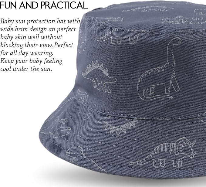 JANGANNSA Dinosaur Baby Boys Sun Hat Cotton Toddler Girls Bucket Hats Summer - Image 3