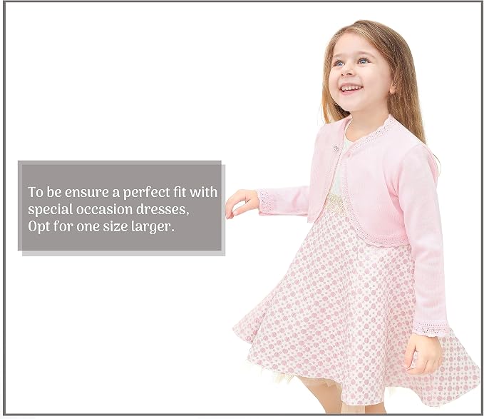 Lilax Little Girls' Knit Long Sleeve Button Closure Bolero Cardigan Shrug - Image 5