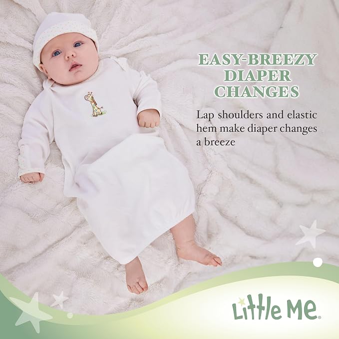 Little Me Clothes Baby Gender Neutral 2-Pc Nightgown and Cap Set 100% Cotton - Image 3