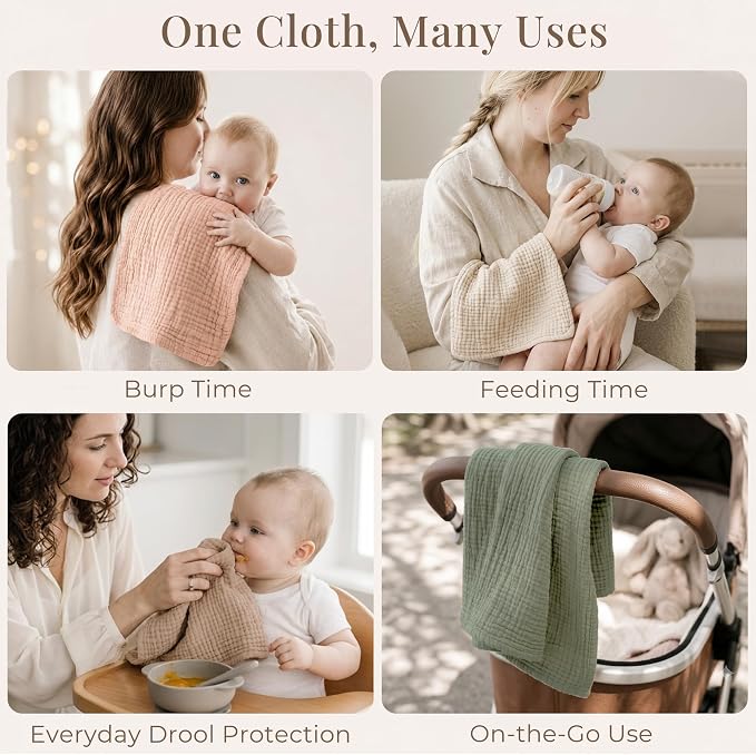 Konssy 7-Pack Muslin Baby Burp Cloths, 6-Layer 100% Cotton | Soft & Absorbent - Image 3