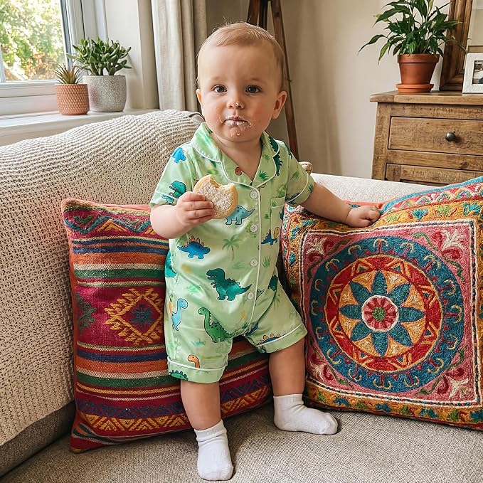 Kuriozud Baby Girl Boy Romper Pajamas Onesie Short Sleeve Button Down Pjs - Image 2