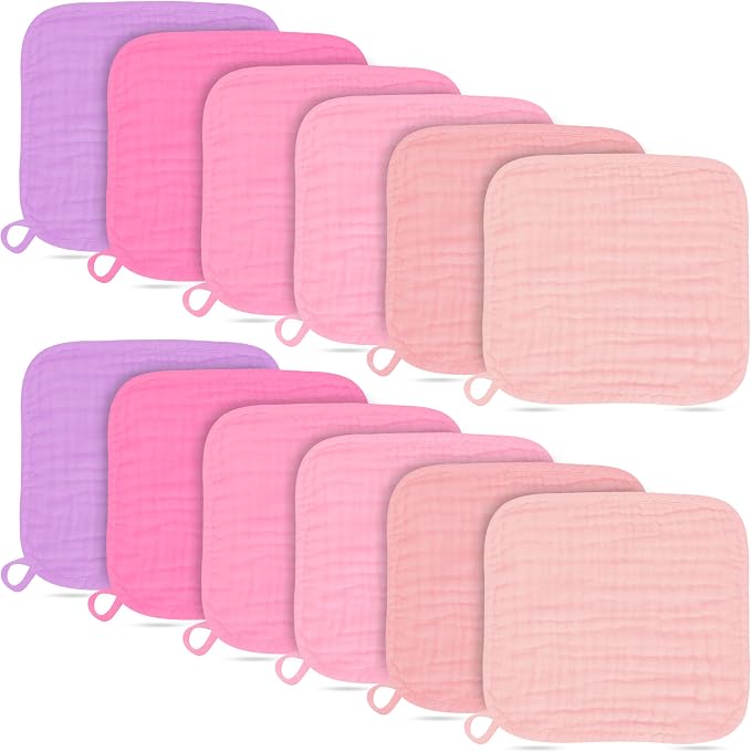 Baby Washcloths -100% Cotton Muslin Soft Baby Bath Wash Cloths and Absorbent by BAMBOOQUEEN