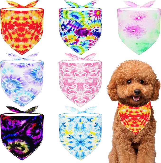 7 PCS Tie Dye Dog Bandanas for Small Dogs Stitching Edge Dog Bandanas for Puppy by Bestwishforyou
