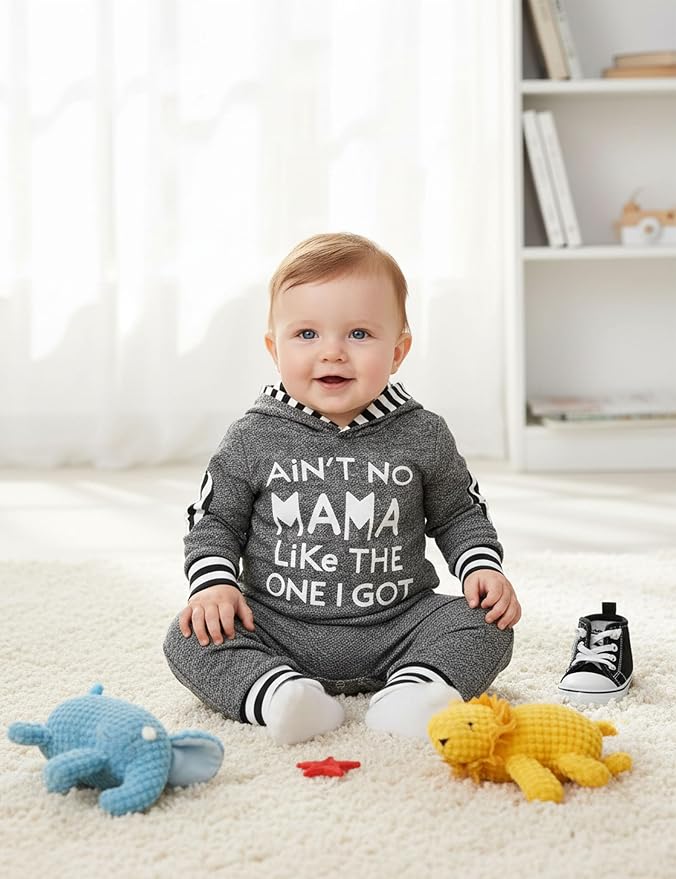 Fommy Newborn Baby Boy Clothes Plaid Letter Print Long Sleeve Hoodies + Long - Image 2