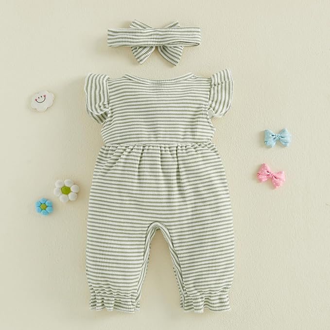 YINGISFITM Newborn Baby Girl Summer Clothes Short Sleeve Bubble Romper Bow - Image 5