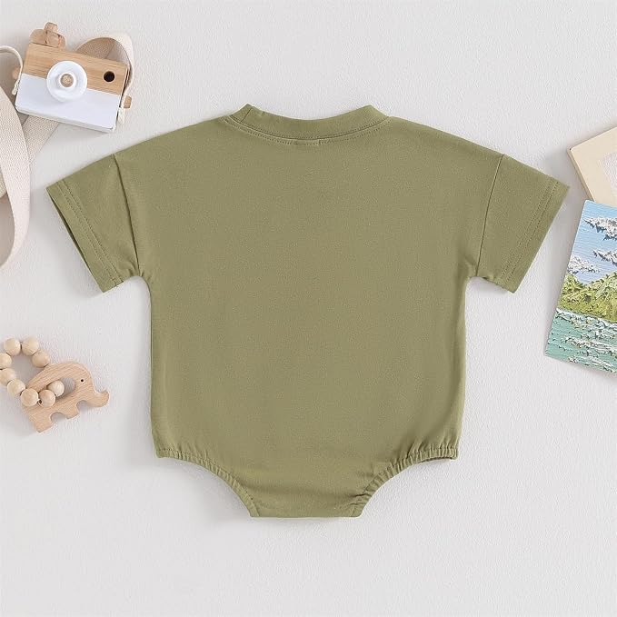 Baby Boy Girl Bubble Romper Infant Plain Oversize T-shirt Bodysuit - Image 3