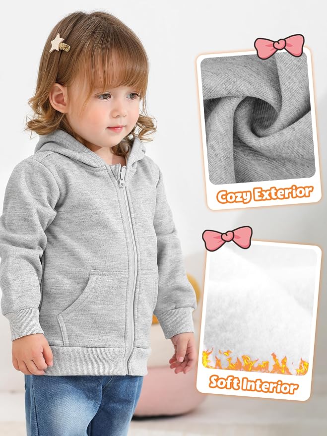 Cooraby 3 Pieces Baby and Toddler Girls Fleece Full-Zip Hoodies Lightweight - Image 4